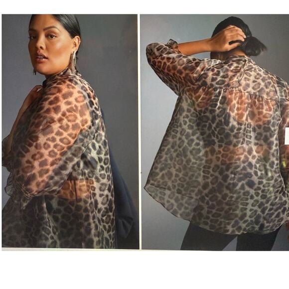Anthropologie Sheer Animal Print Oversized Blouse Size Med - Picture 1 of 5